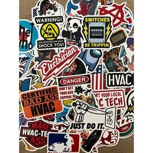 50pcs Funny Construction Hard Hat Electrician Welder Themed Waterproof Stickers